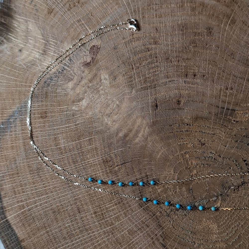 Elegant Gold Necklace with Sapphire Turqioise Accents and Evil Eye Design - Picture 5 of 12